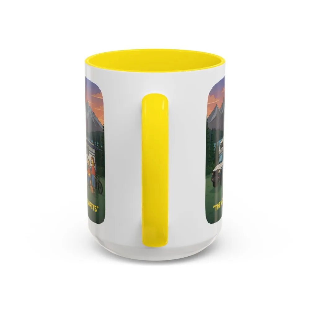 Accent Coffee Mug (11, 15oz) — "The World Awaits" Design Sitcom-Line
