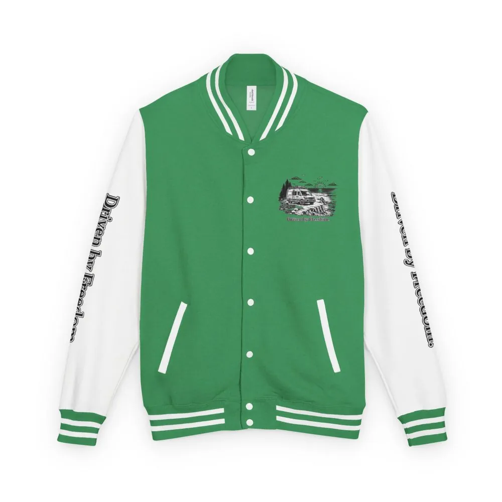 Unisex Heavyweight Letterman Jacket — "Driven By freedom" Travel Varsity Coat