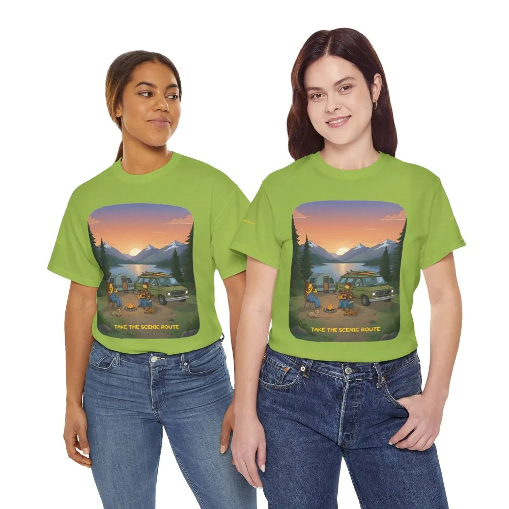 Unisex Heavy Cotton Tee — "Take The Scenic Route" Design Sitcom-Line