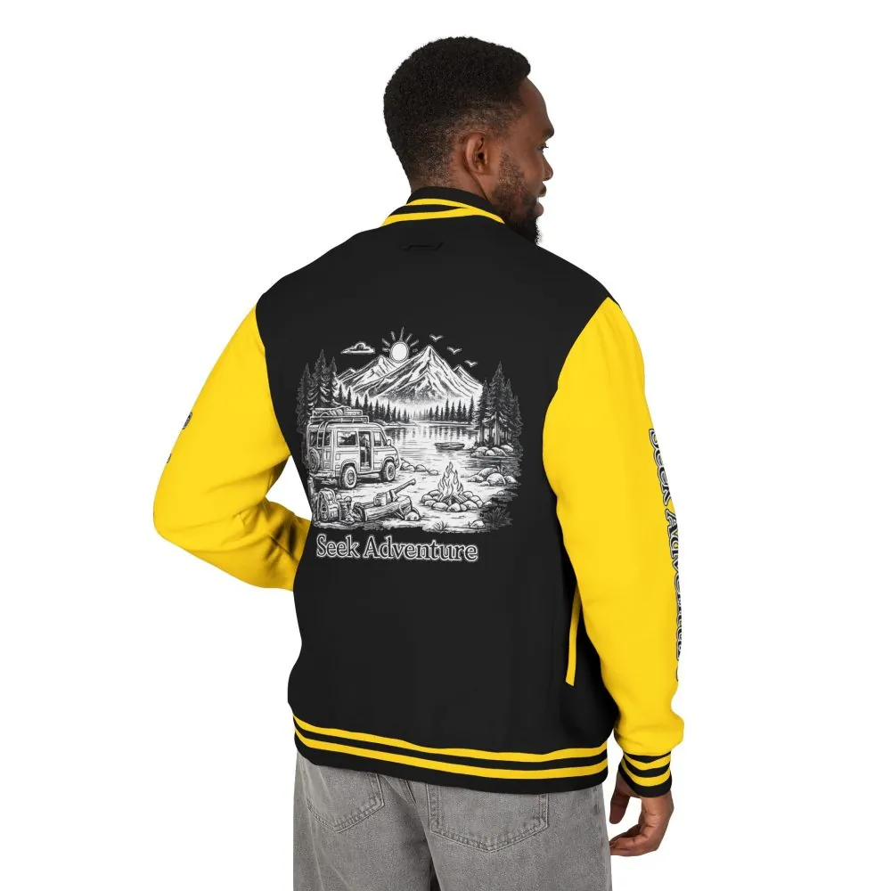 Unisex Heavyweight Letterman Jacket — "Seek Adventure" Travel Varsity Coat