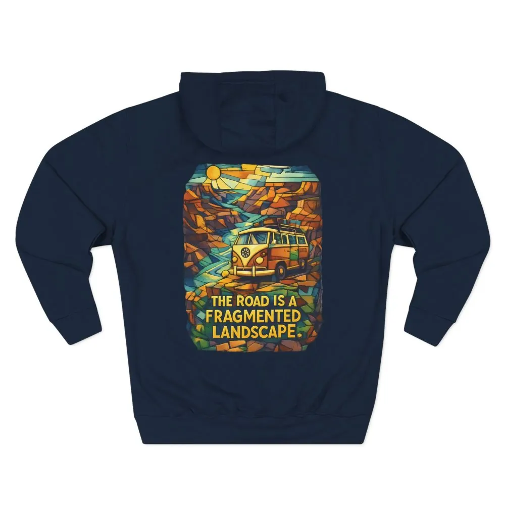 Three-Panel Fleece Hoodie - "The Road Is A Fragmented Landscape" Design Cubic-Line