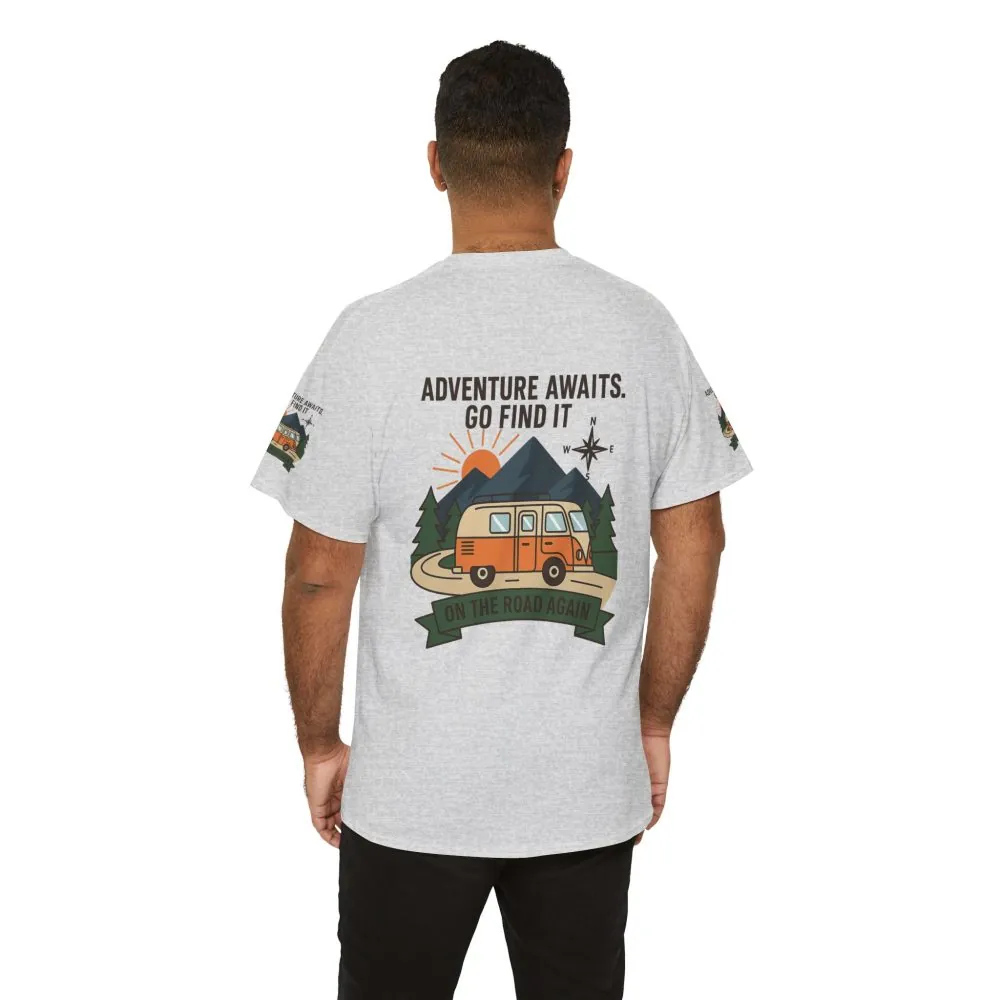 Unisex Heavy Cotton Tee — 'Adventure Awaits. Go Find It' Camper Van T‑Shirt