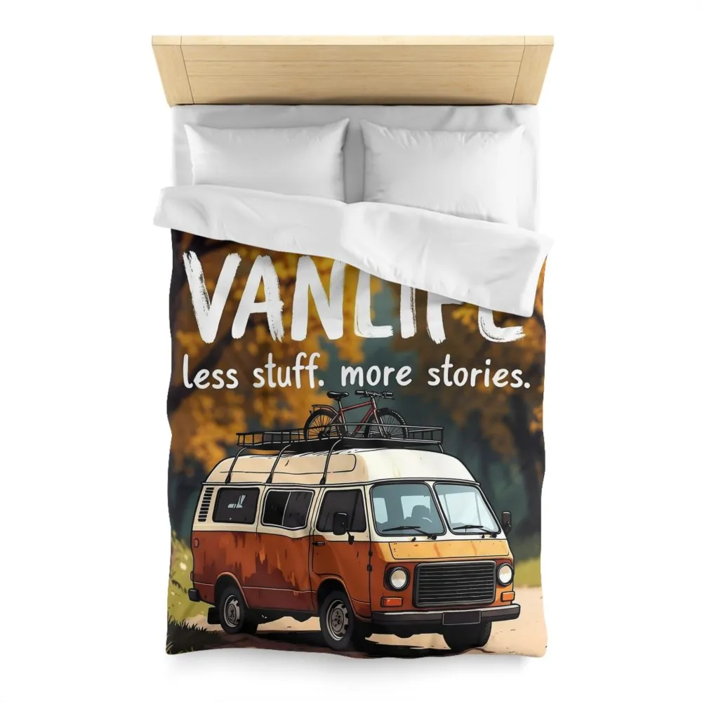 Duvet Cover — "Vanlife Less Stuff, More Stories" Retro Camper Bedding