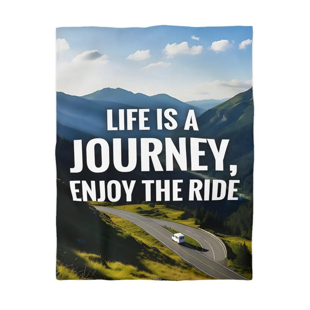 4939330272828074648_2048.jpeg Duvet Cover — "Life Is A Journey, Enjoy The Ride" Mountain Road Microfiber