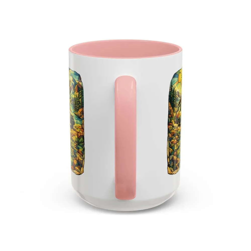 Accent Coffee Mug (11, 15oz) — "Adventure More Worry Less" Design Cubic-Line