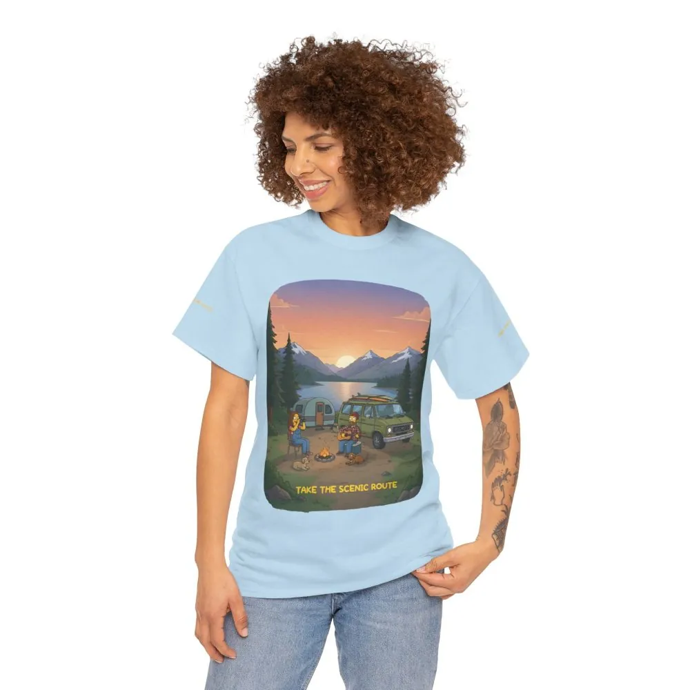 Unisex Heavy Cotton Tee — "Take The Scenic Route" Design Sitcom-Line