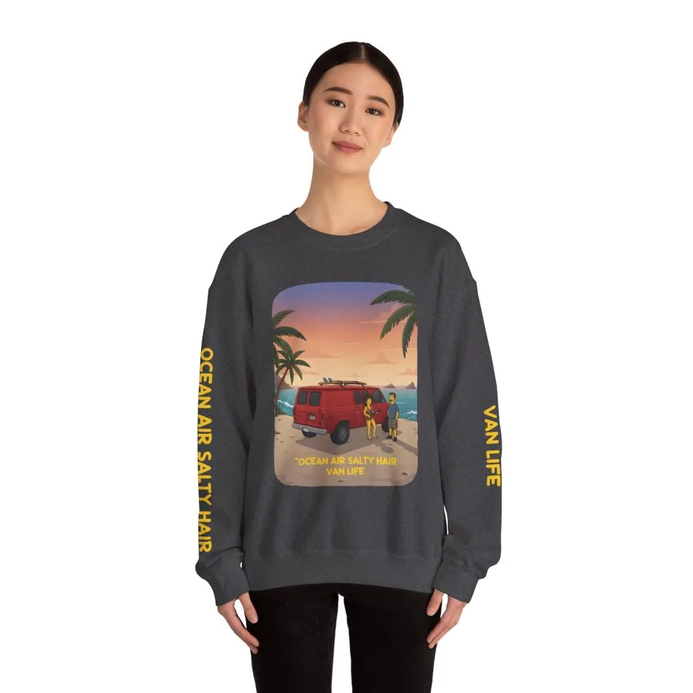 4960080834164241725_2048.jpeg Unisex Heavy Blend™ Crewneck Sweatshirt — "Ocean Air Salty Hair Van Life" Design Sitcom-Line