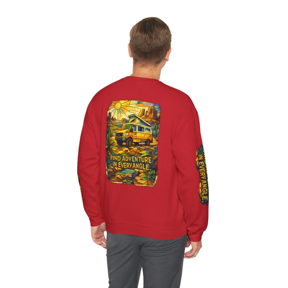 Unisex Heavy Blend™ Crewneck Sweatshirt — "Find Adventure In Every Corner" Design Cubic-Line