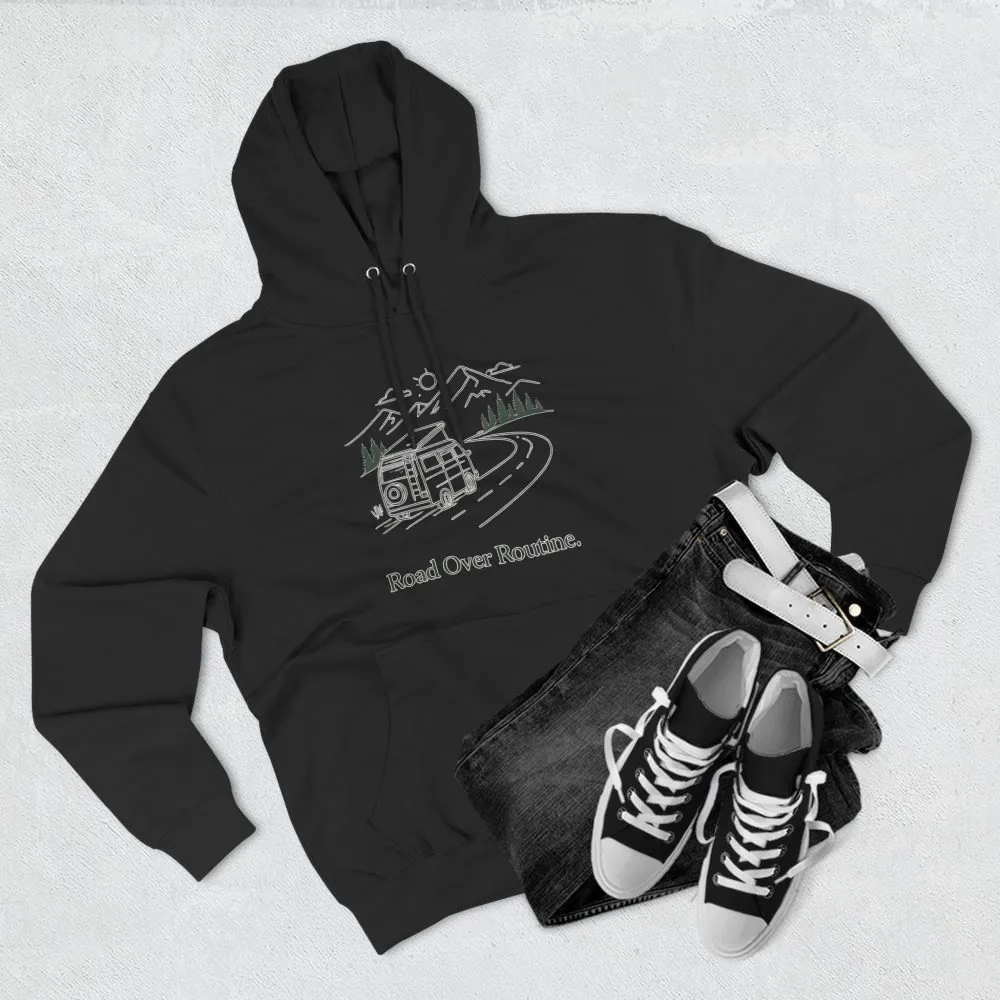4960767348353969630_2048.jpeg Three-Panel Fleece Hoodie - "Road Over Routine" Design Minimal-Line