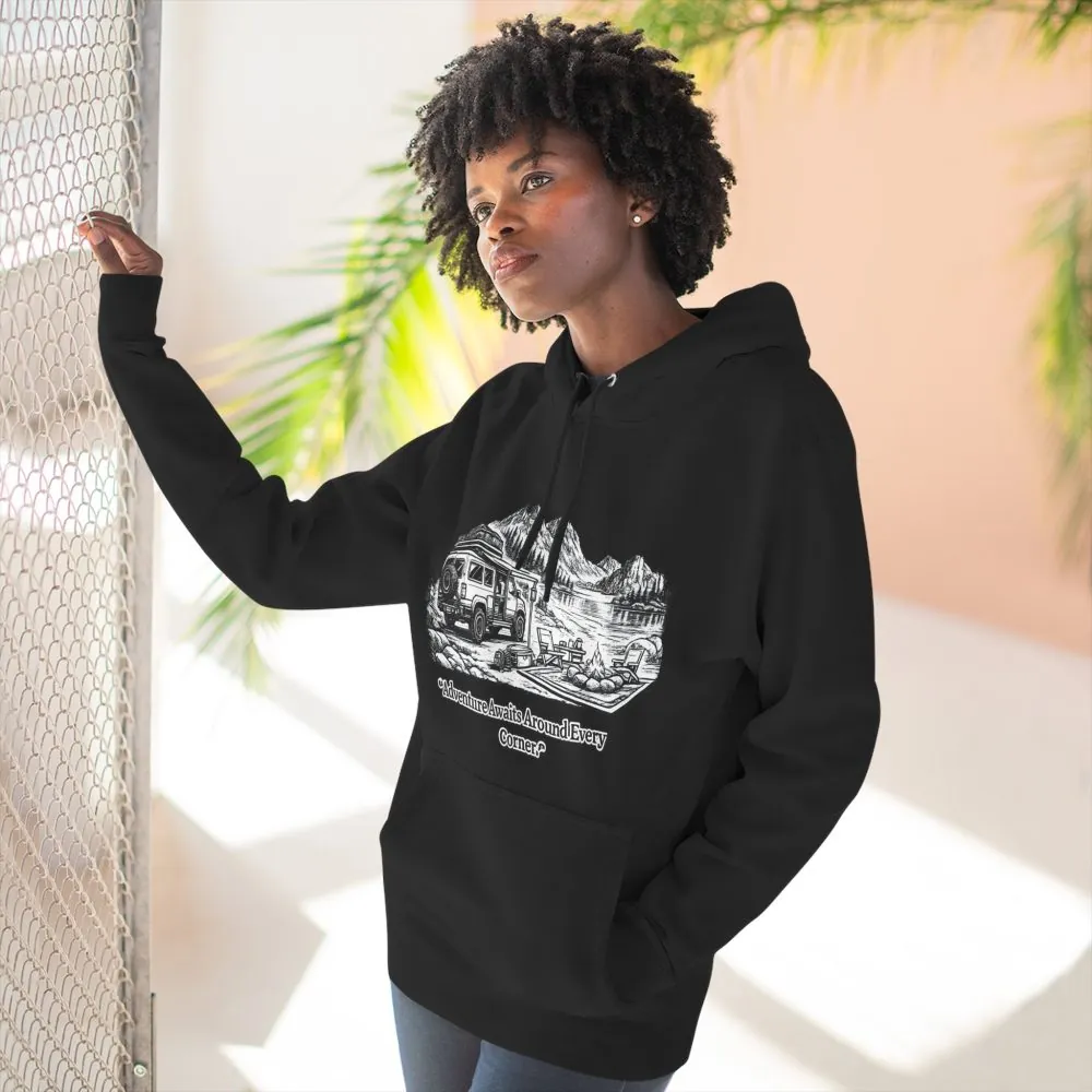 4971227031721264608_2048.jpeg Three-Panel Fleece Hoodie - "Adventure Awaits Around Every Corner" Design Minimal-Line