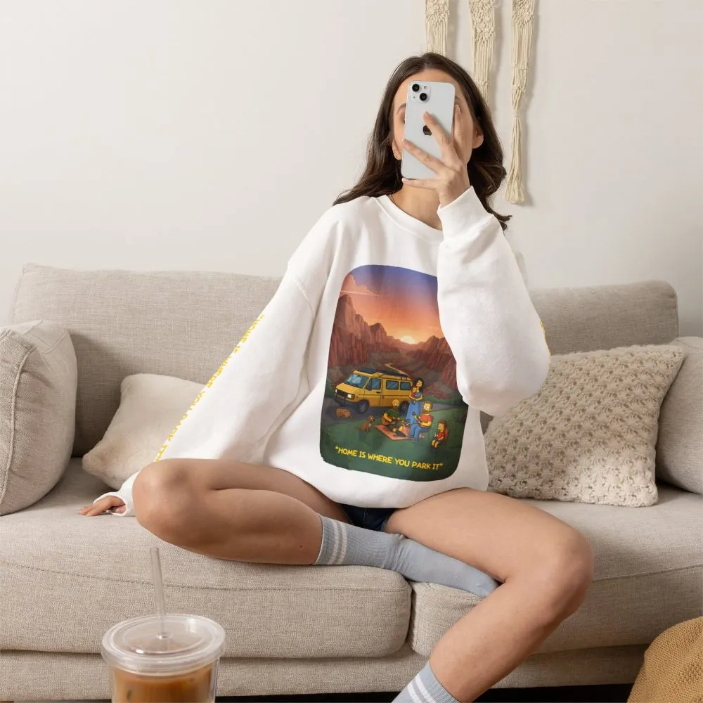 Unisex Heavy Blend™ Crewneck Sweatshirt — "Home Is Where You Park It" Design Sitcom-Line