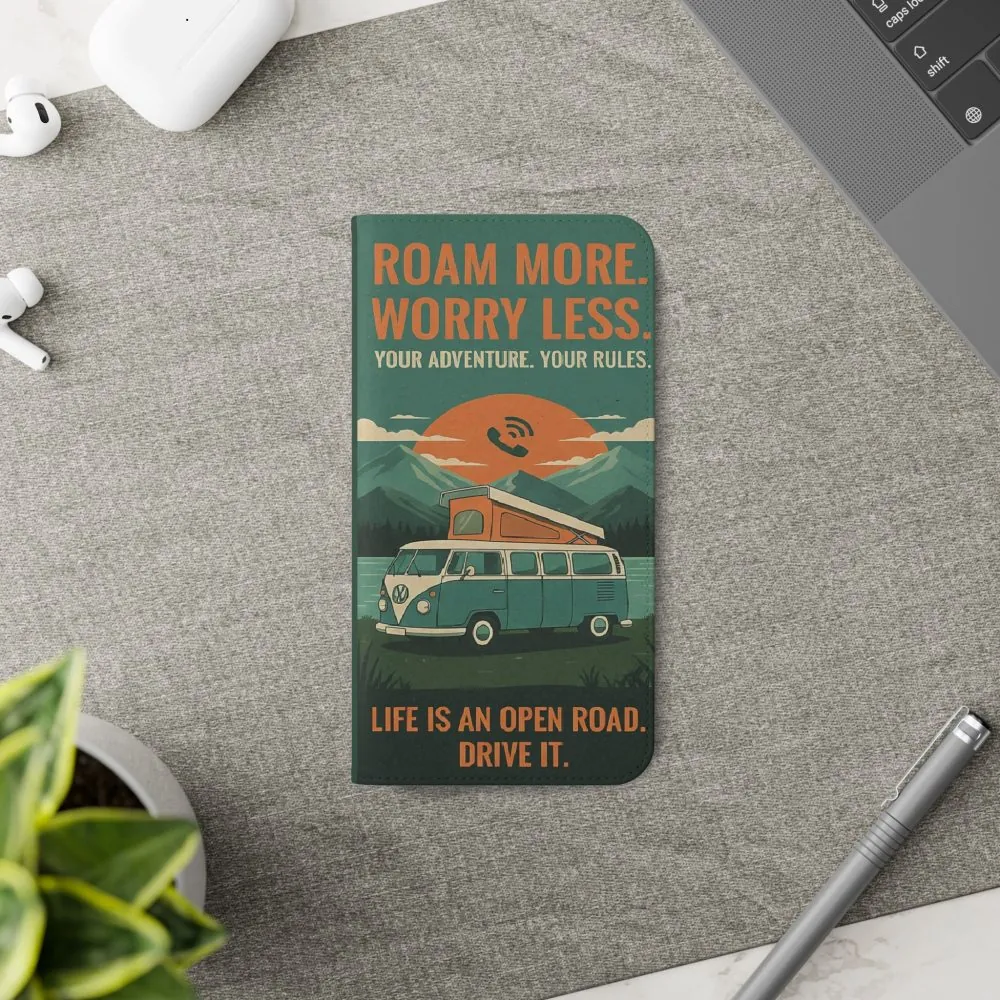 4975198598468094575_2048.jpeg Flip Phone Case — "Roam More Worry Less - Life Is An Open Road" Phone Wallet