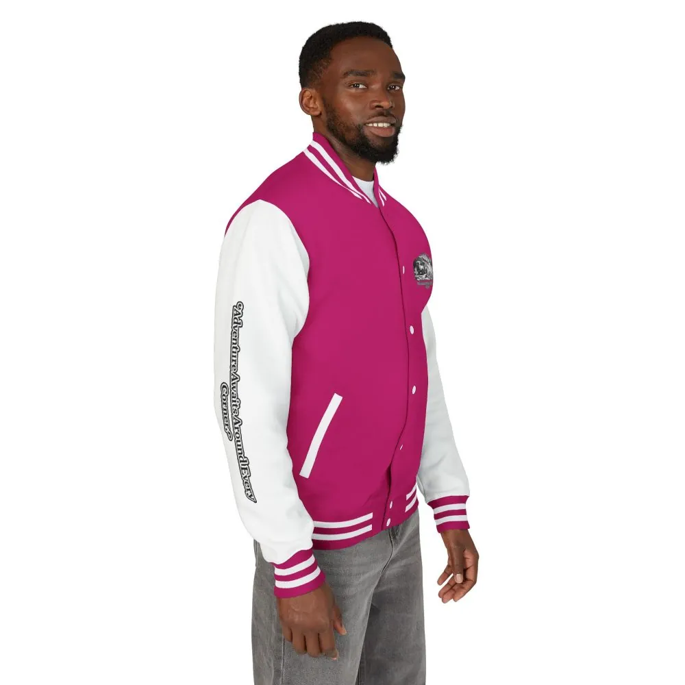 Unisex Heavyweight Letterman Jacket — "Adventure Awaits Around Every Corner" Travel Varsity Coat