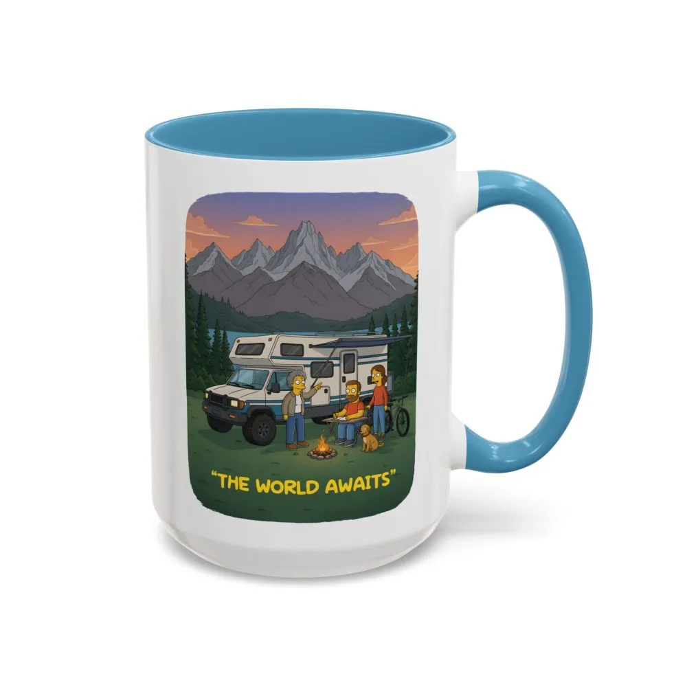 Accent Coffee Mug (11, 15oz) — "The World Awaits" Design Sitcom-Line