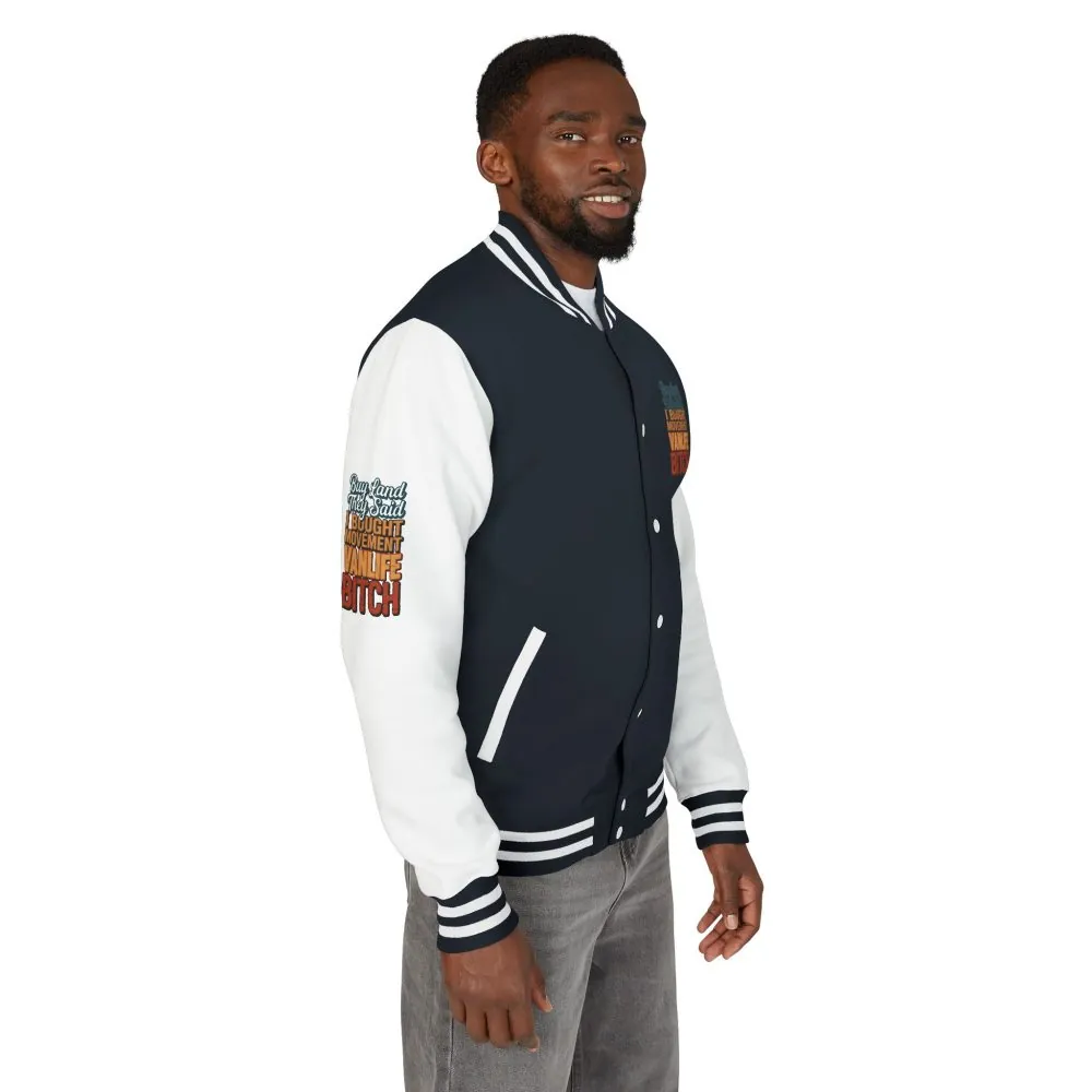 4981957260217641714_2048.jpeg Unisex Heavyweight Letterman Jacket — "Buy Land They Said" Design F**K-Line