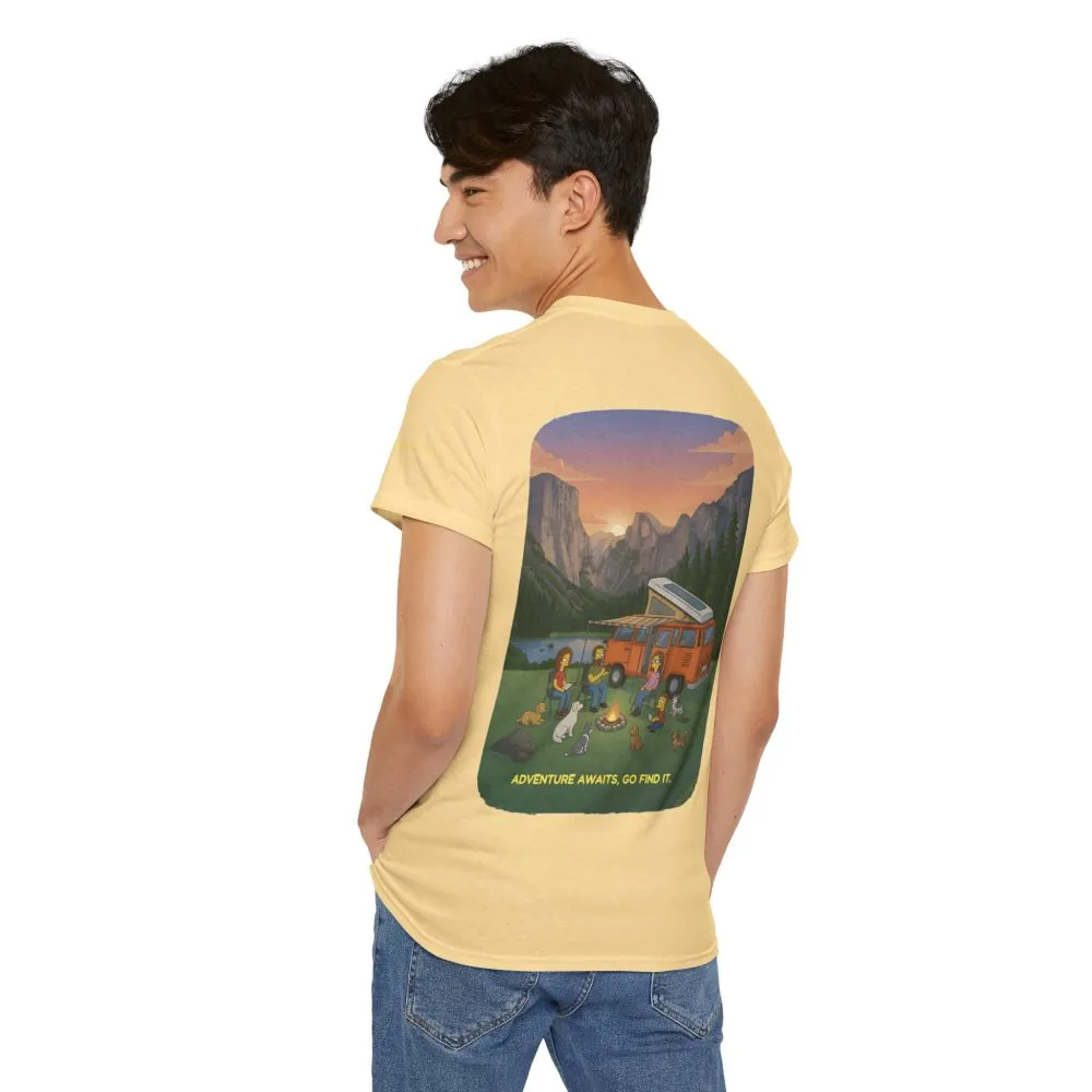Unisex Heavy Cotton Tee — "Adventure Awaits-Go Find It" Design Sitcom-Line
