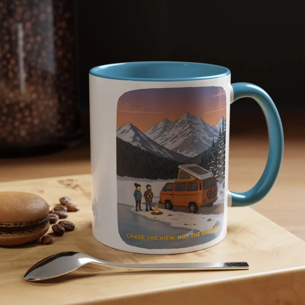 Accent Coffee Mug (11, 15oz) — "Chase The Views-Not The Crowds"" Design Sitcom-Line