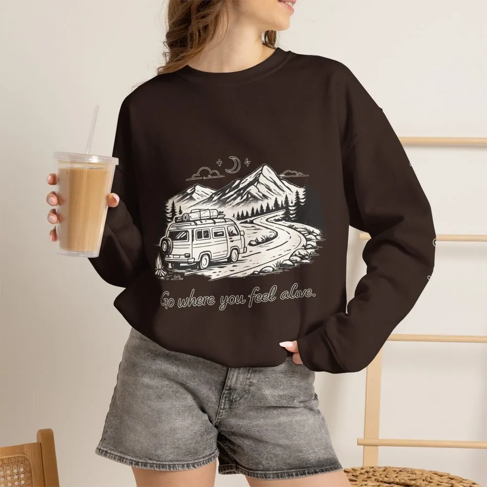 Unisex Heavy Blend™ Crewneck Sweatshirt — "Go Where You Feel Alive" Design Minimal-Line