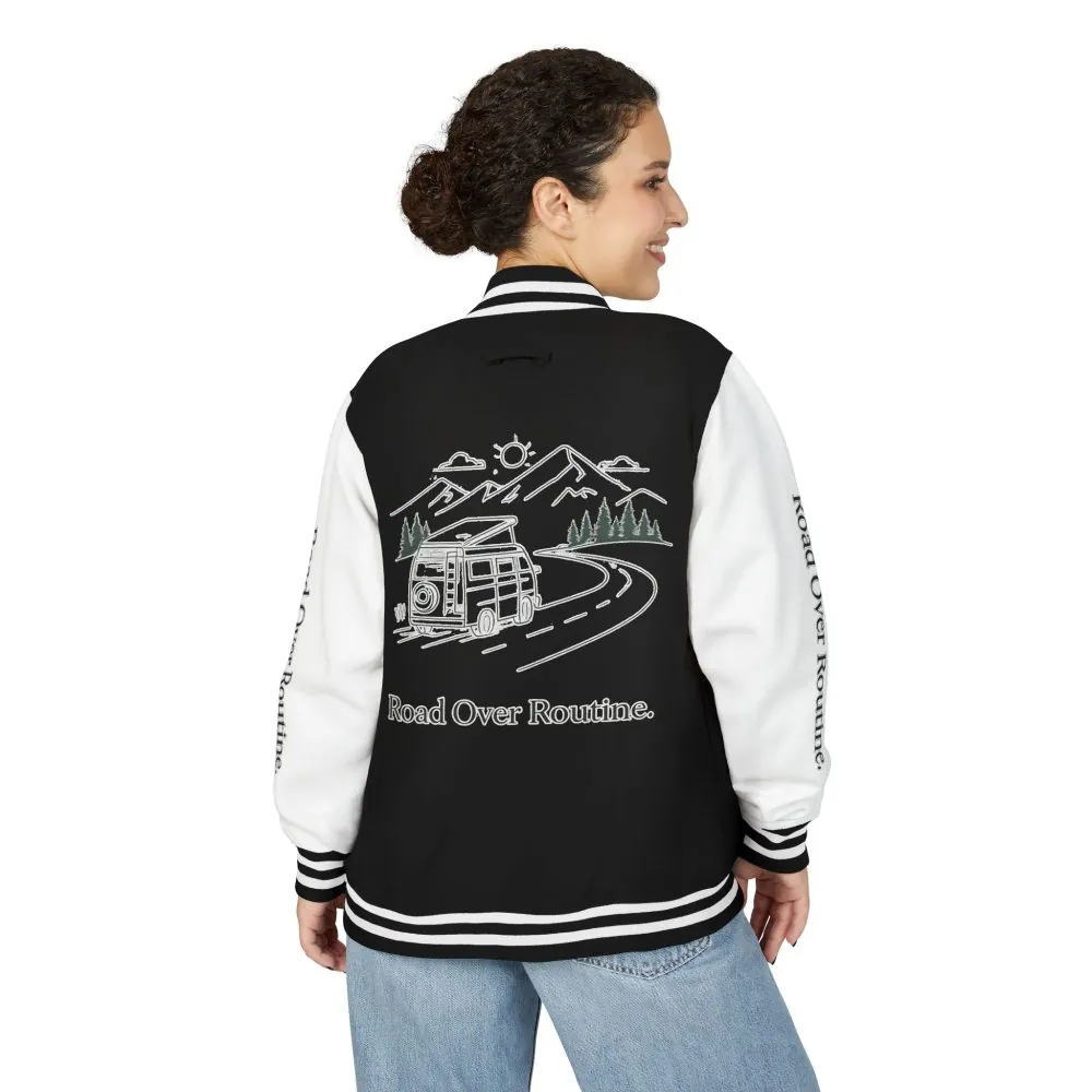 Unisex Heavyweight Letterman Jacket — "Road Over Routine" Travel Varsity Coat