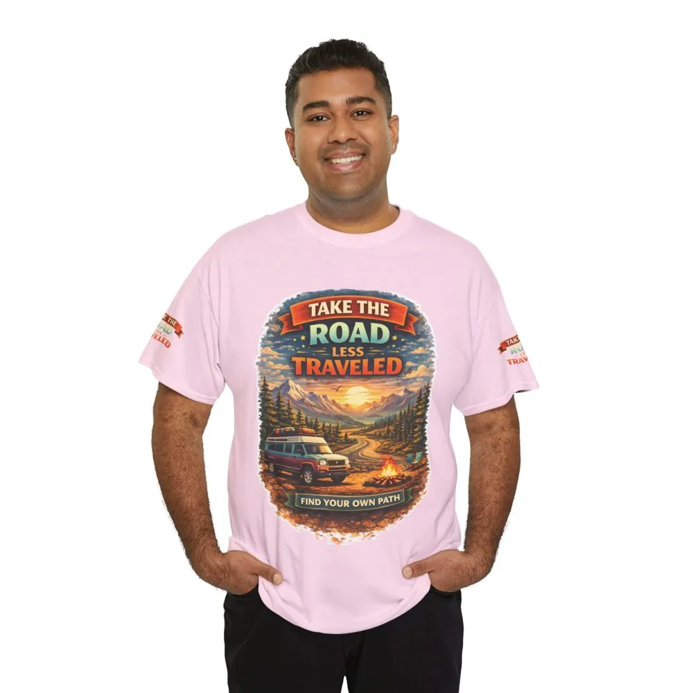 Unisex Heavy Cotton Tee — "Take The Road Less Traveled" Design Scenic-Line