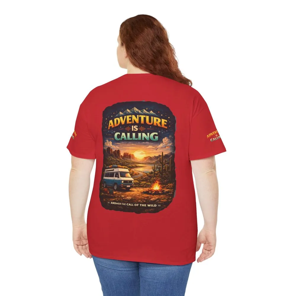 Unisex Heavy Cotton Tee — "Adventure Is Calling" Design Scenic-Line
