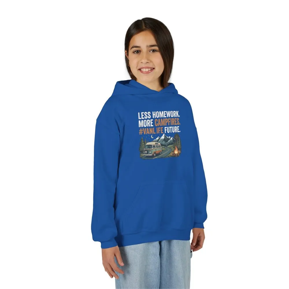 Youth Hoodie(Gildan) – Less Worry, More Campfires #VanLife Adventure Pullover