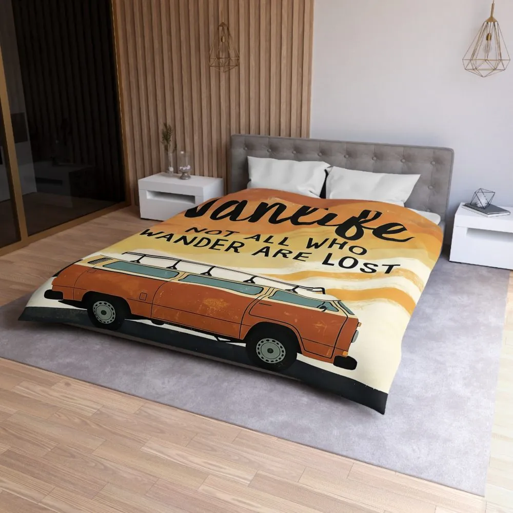 Duvet Cover — "Vanlife: Not All Who Wander Are Lost" Retro Camper Bedding