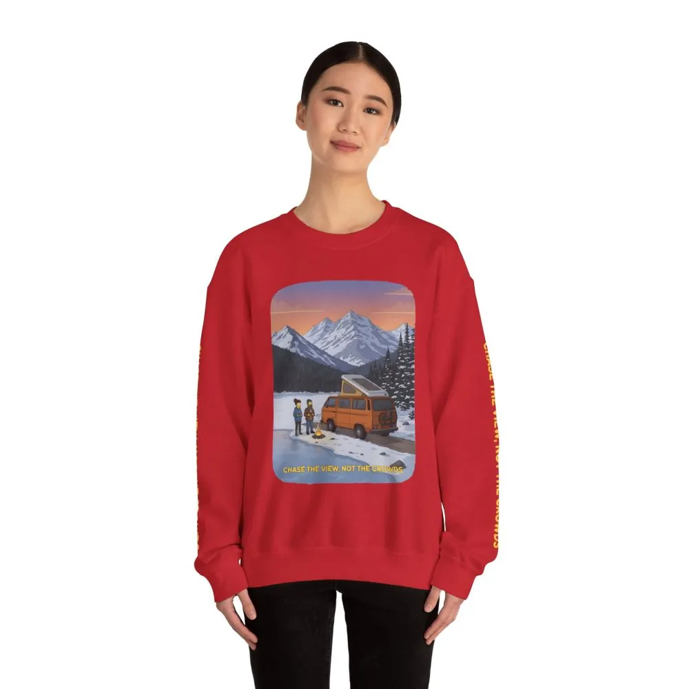 Unisex Heavy Blend™ Crewneck Sweatshirt — "Chase The Views-Not The Crowds"" Design Sitcom-Line