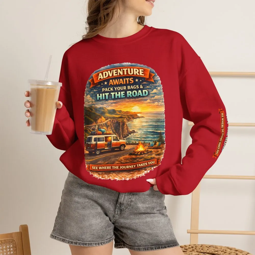 5039858339768199096_2048.jpeg Unisex Heavy Blend™ Crewneck Sweatshirt — "Adventure Awaits-Pack Your Bags" Design Scenic-Line