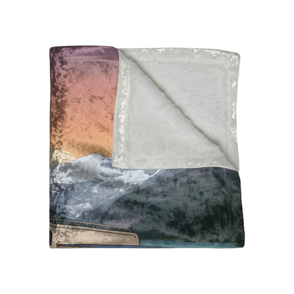 Crushed Velvet Blanket —"Hit The Road-Find Your Soul" Design Sitcom-Line (Campervan)