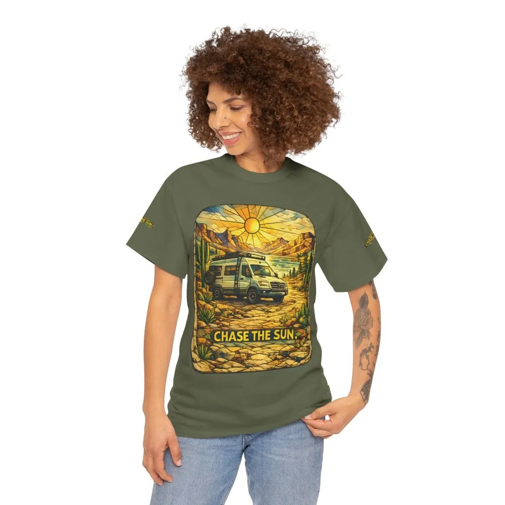 Unisex Heavy Cotton Tee — "Chase The Sun" Design Cubic-Line