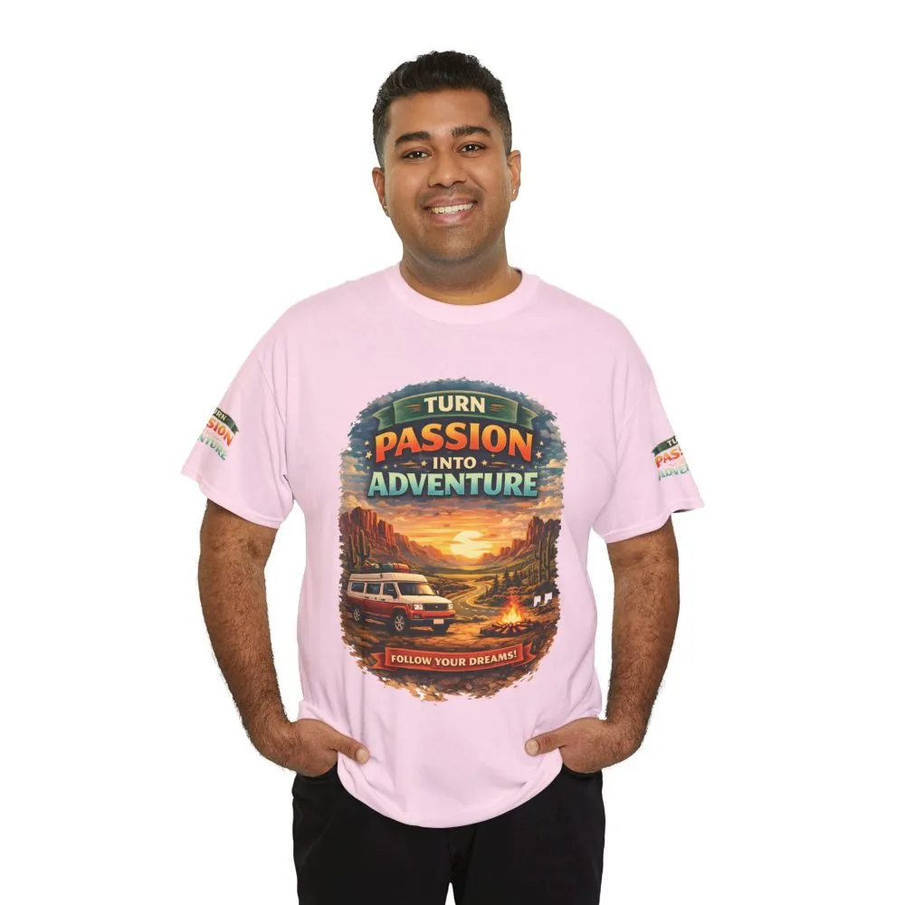 Unisex Heavy Cotton Tee — "Turn Passion Into Adventure" Design Scenic-Line