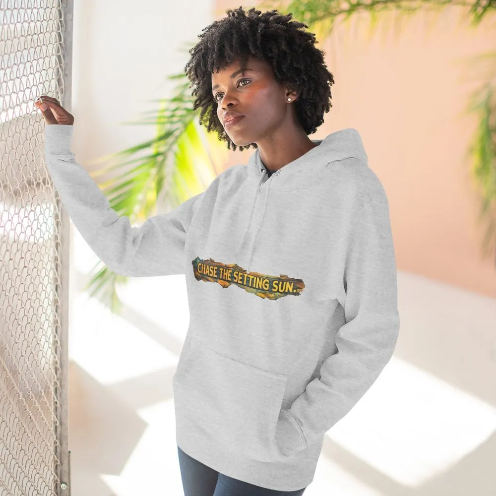 Three-Panel Fleece Hoodie - "Chase The Settings Sun" Design Cubic-Line