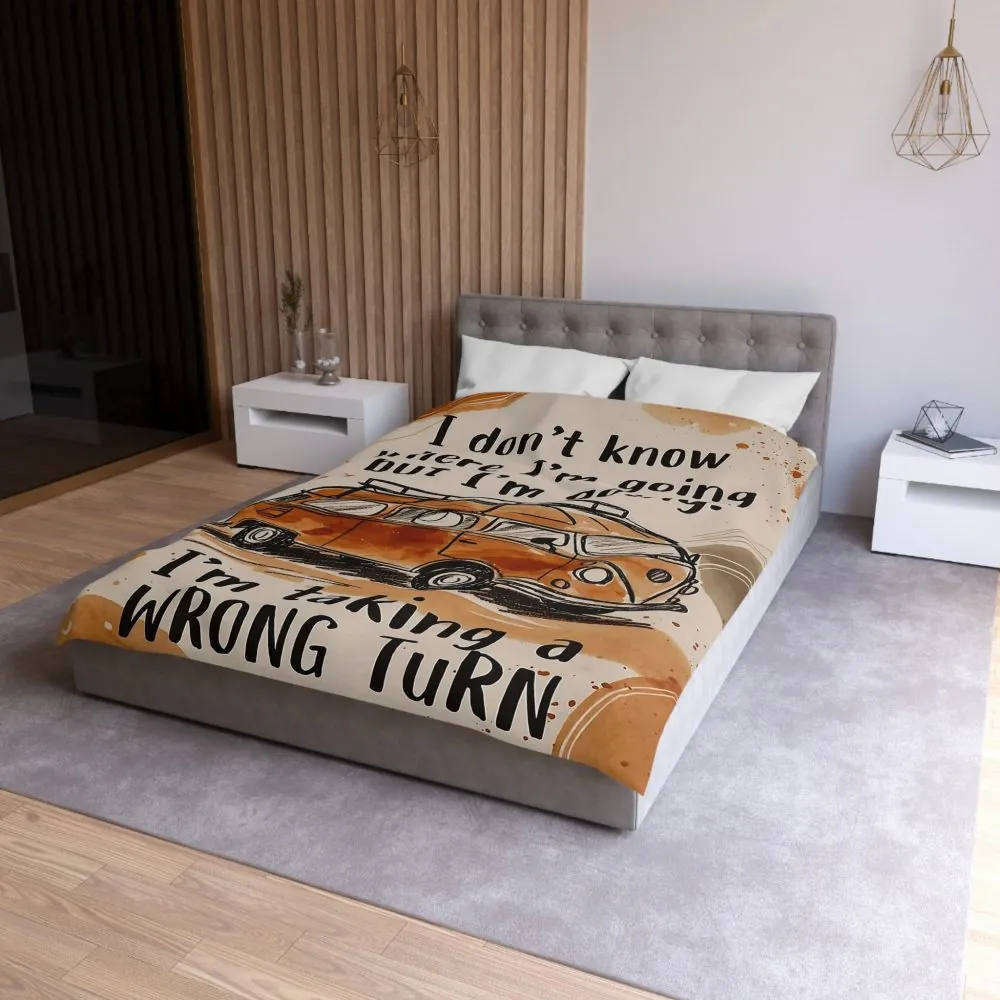 Duvet Cover - 'I Don't Know Where I'm Going' Vintage Camper Quote Microfiber Duvet