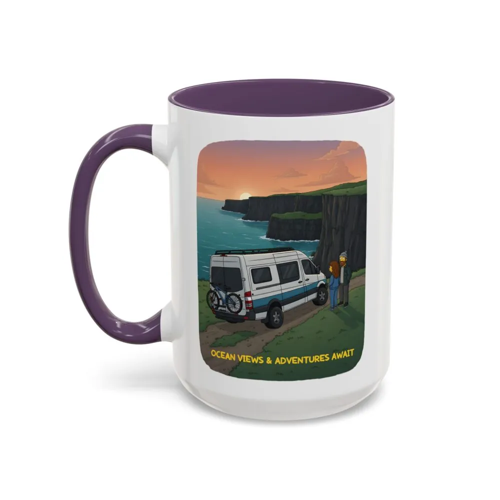 Accent Coffee Mug (11, 15oz) — "Ocean Views-Adventures Awaits" Design Sitcom-Line