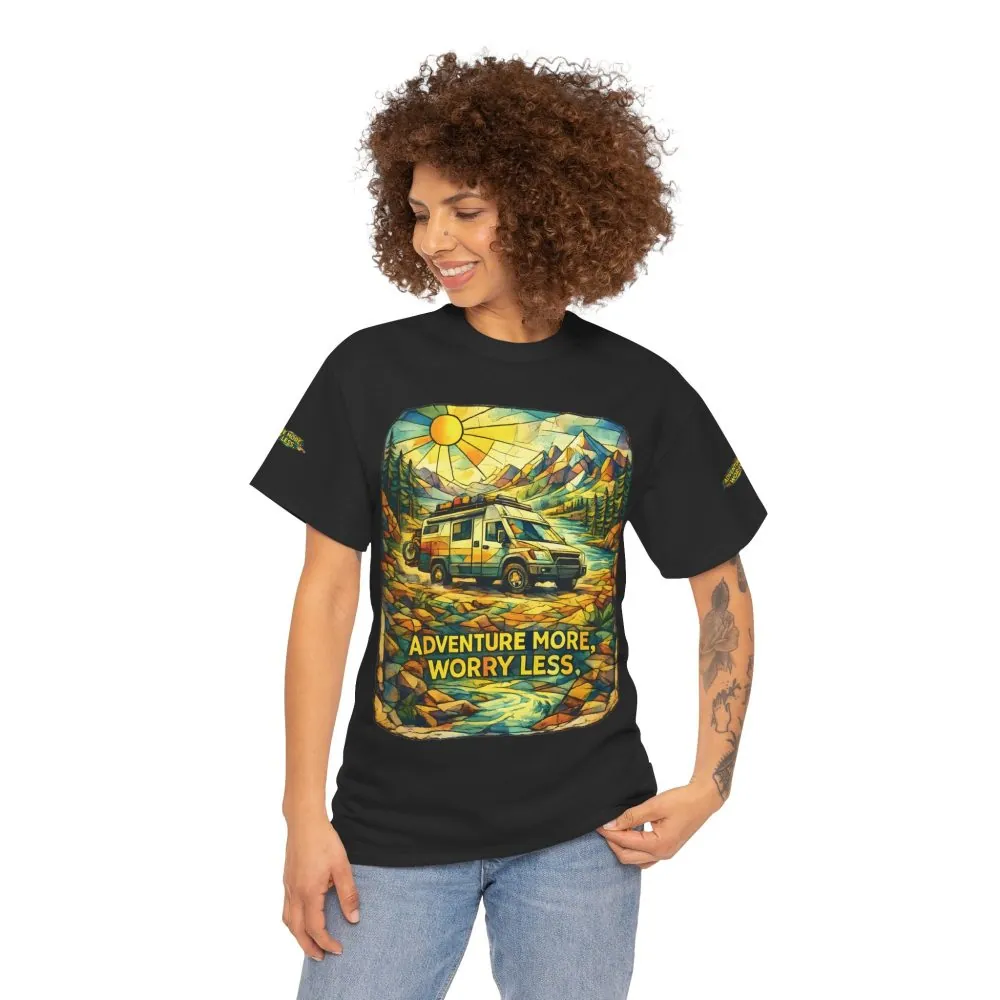 Unisex Heavy Cotton Tee — "Adventure More Worry Less" Design Cubic-Line