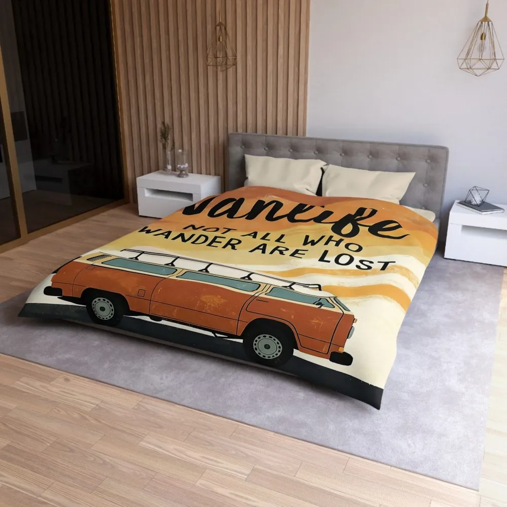 Duvet Cover — "Vanlife: Not All Who Wander Are Lost" Retro Camper Bedding