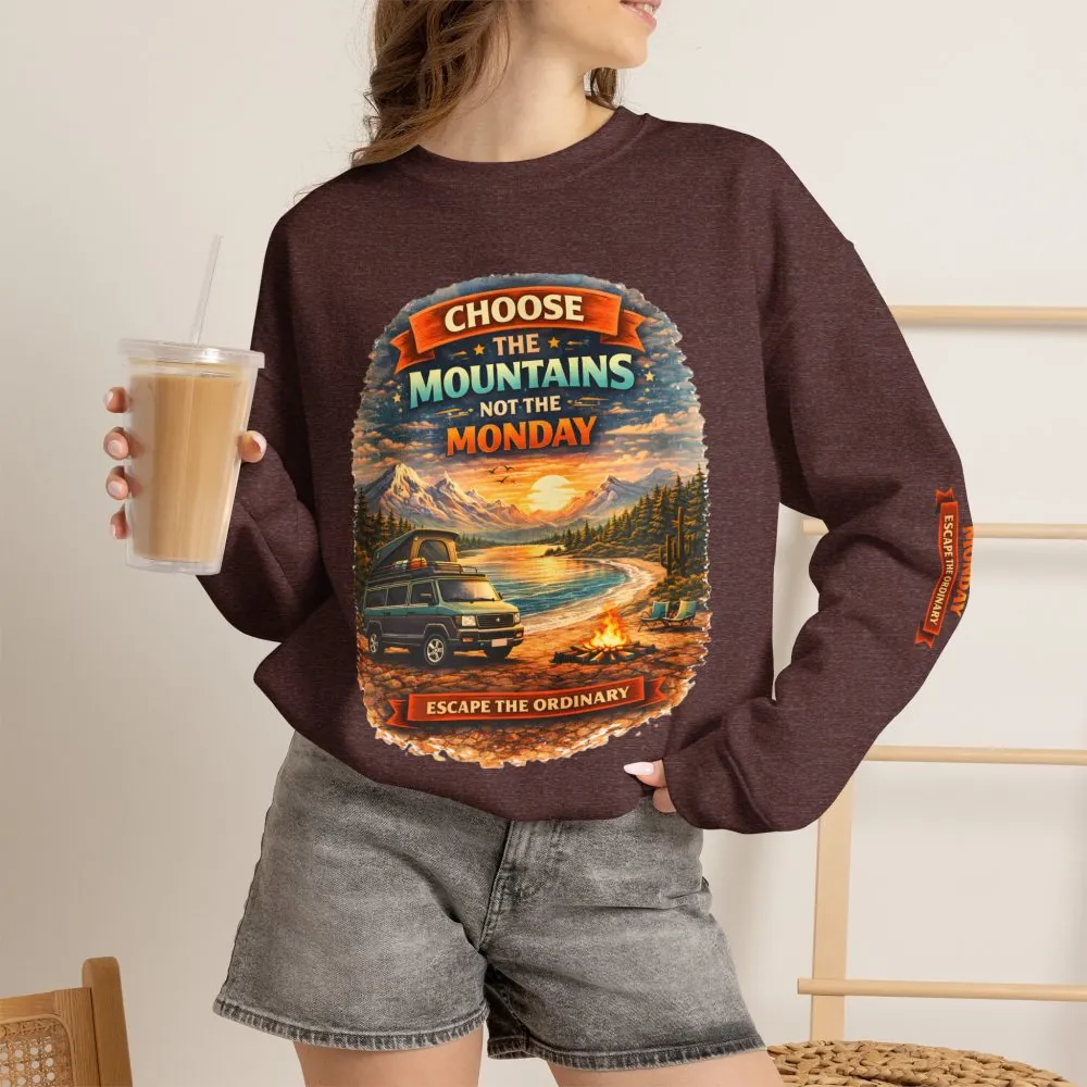 Unisex Heavy Blend™ Crewneck Sweatshirt — "Choose The Mountens" Design Scenic-Line