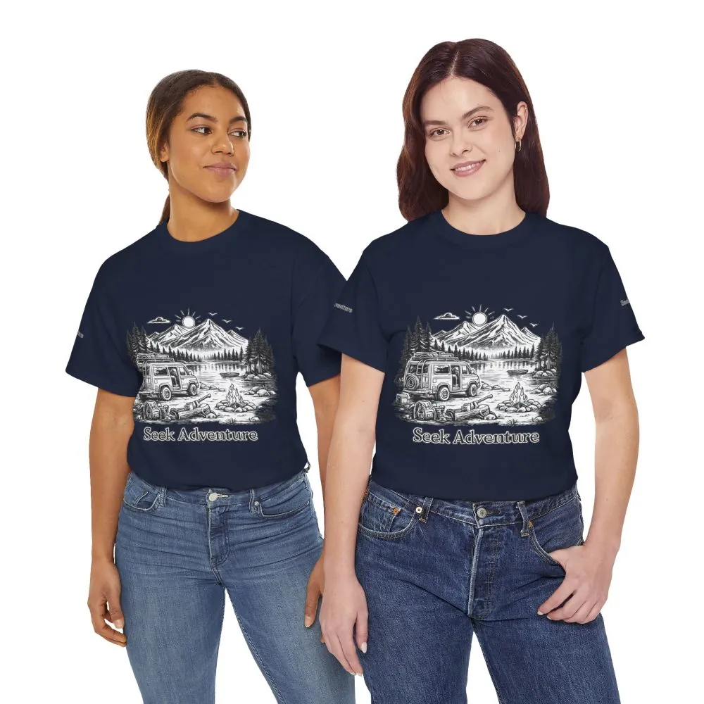 Unisex Heavy Cotton Tee — "Seek Adventure" Design Minimal-Line