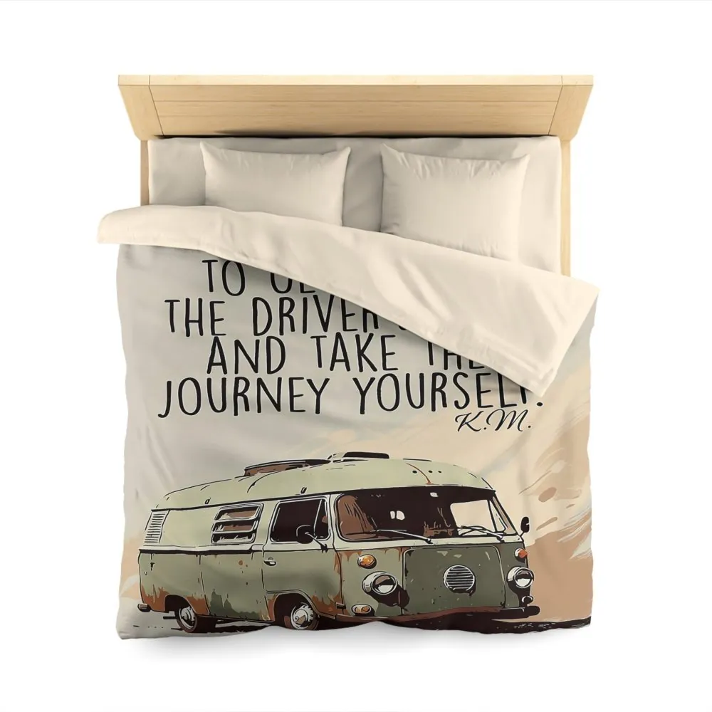 Duvet Cover — 'Take the Journey Yourself' Vintage Camper Quote Bedding
