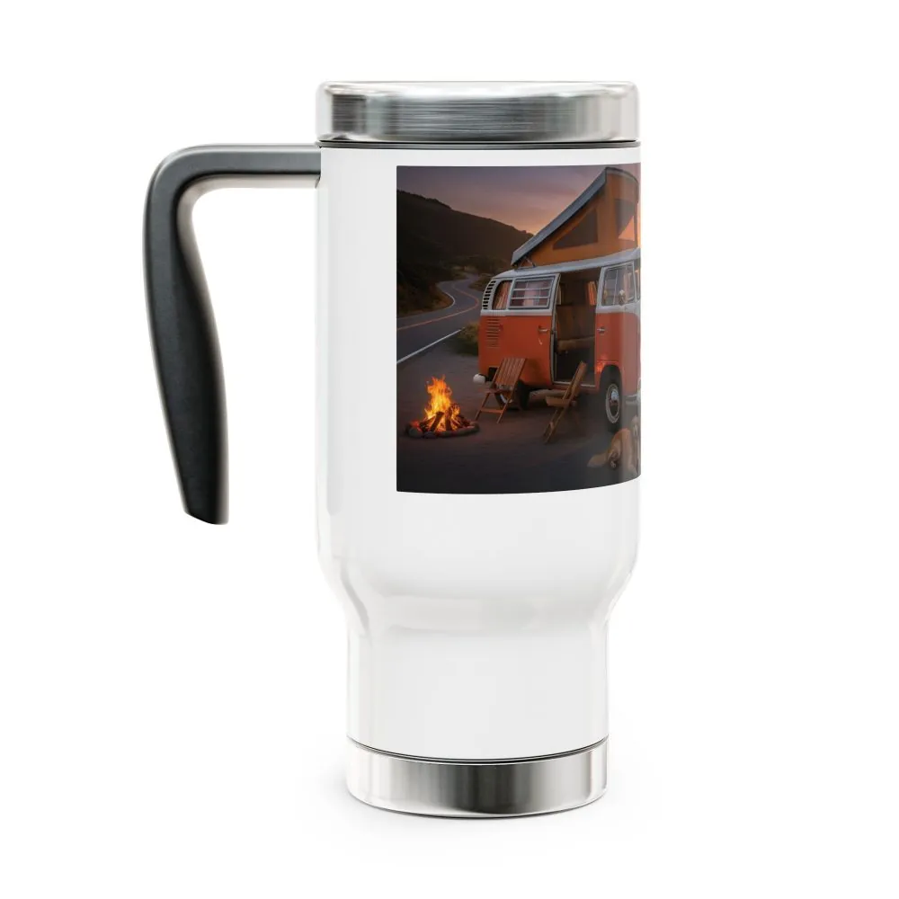 Stainless Steel Travel Mug with Handle, 14oz - "Wander where the wifi is weak"