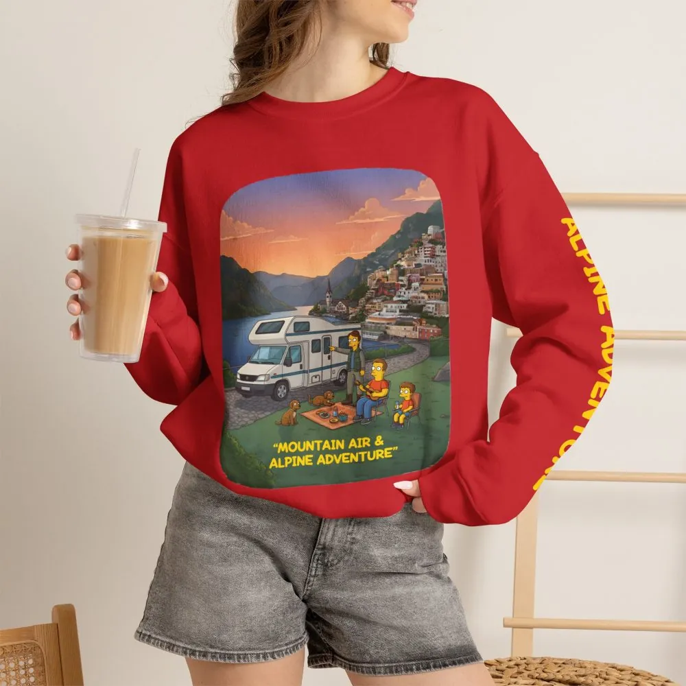 Unisex Heavy Blend™ Crewneck Sweatshirt — "Mountain Air-Alpine Adventure" Design Sitcom-Line