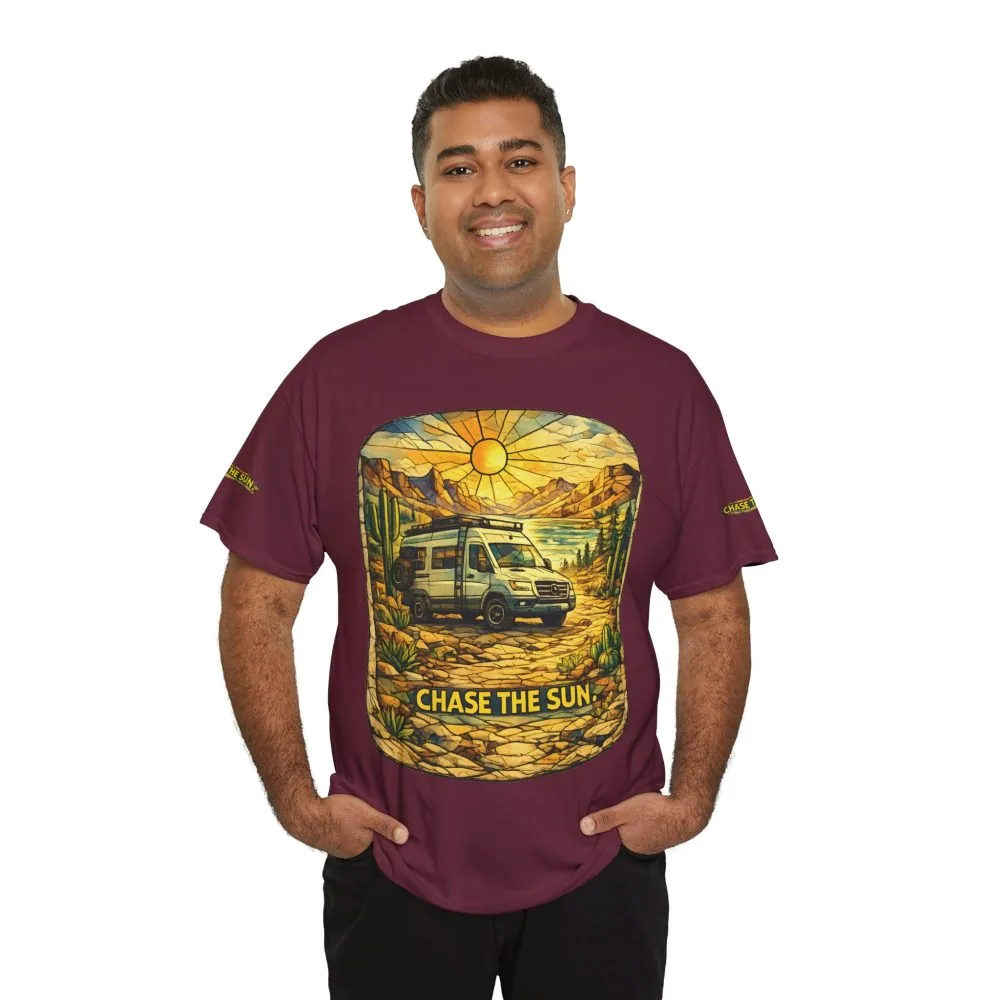 Unisex Heavy Cotton Tee — "Chase The Sun" Design Cubic-Line