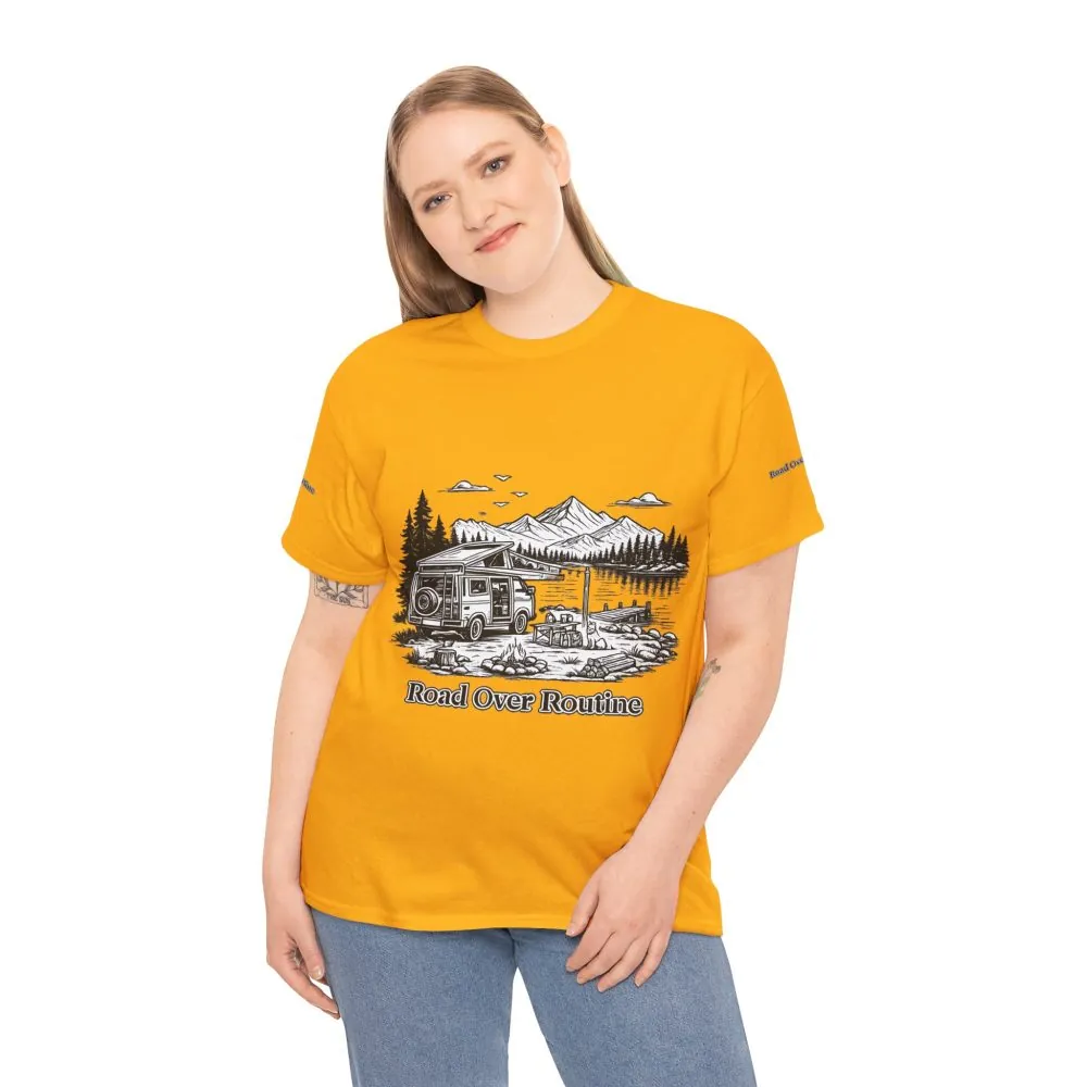 5083324632495644554_2048.jpeg Unisex Heavy Cotton Tee — "Road Over Routine" Design Minimal-Line