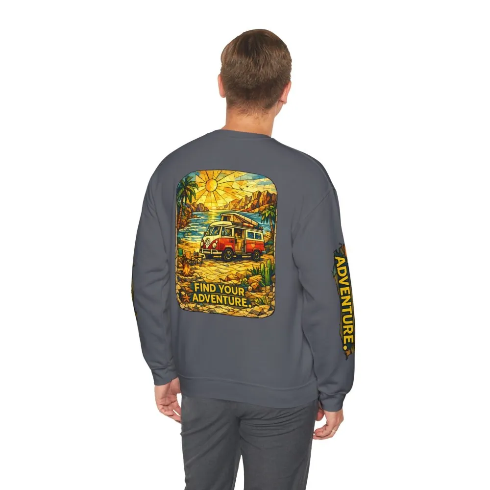 Unisex Heavy Blend™ Crewneck Sweatshirt — "Find Your Adventure" Design Cubic-Line