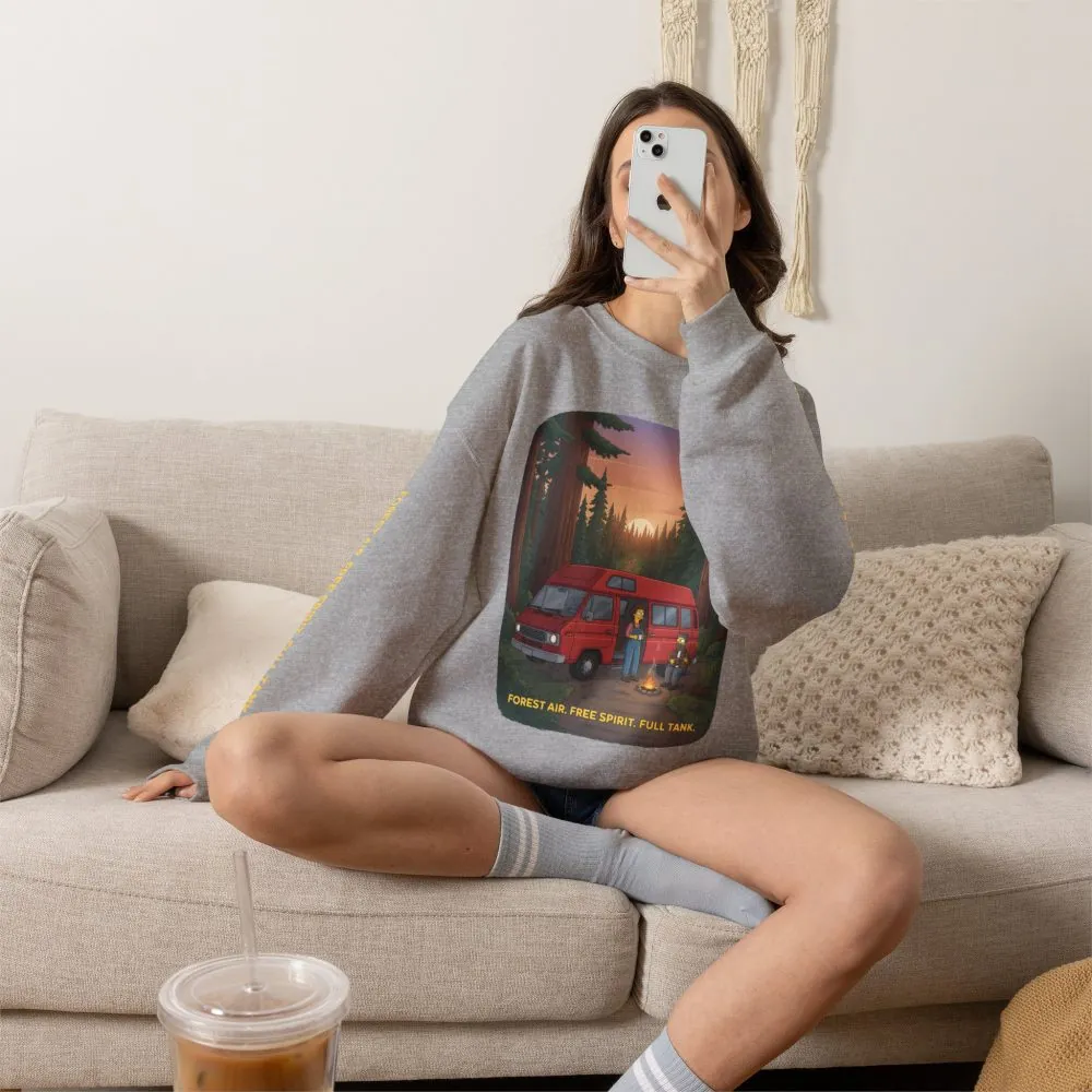 Unisex Heavy Blend™ Crewneck Sweatshirt — "Forest Air Free Spirit Full Tank" Design Sitcom-Line
