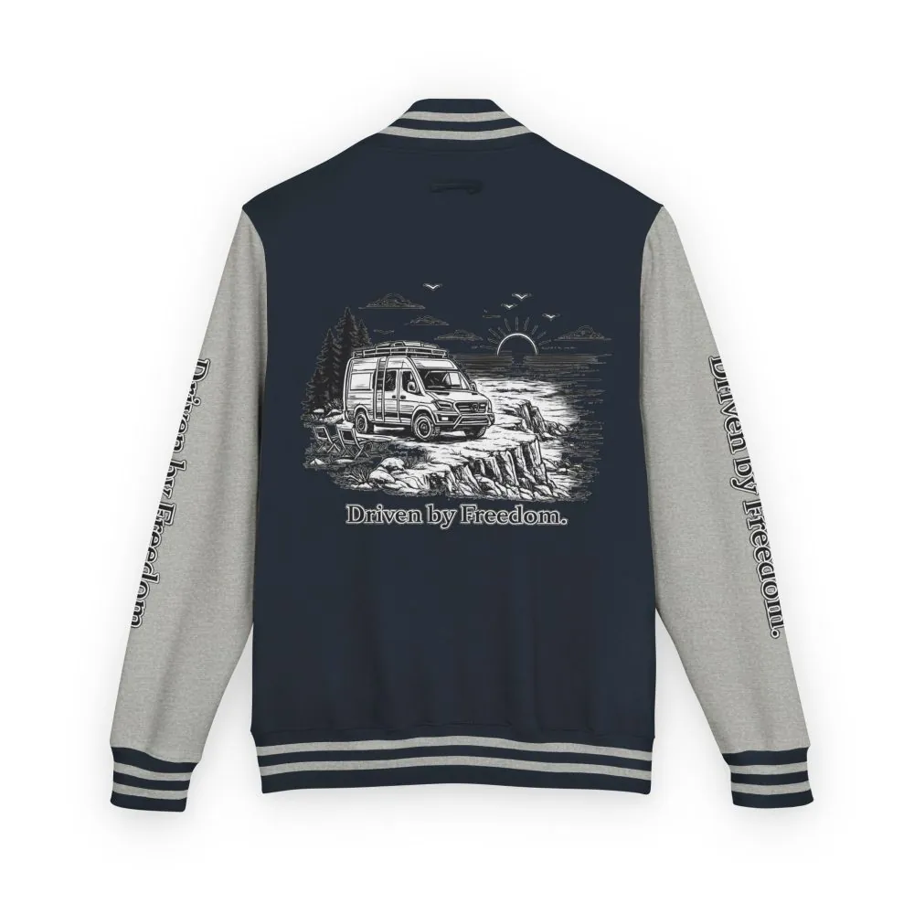Unisex Heavyweight Letterman Jacket — "Driven By freedom" Travel Varsity Coat