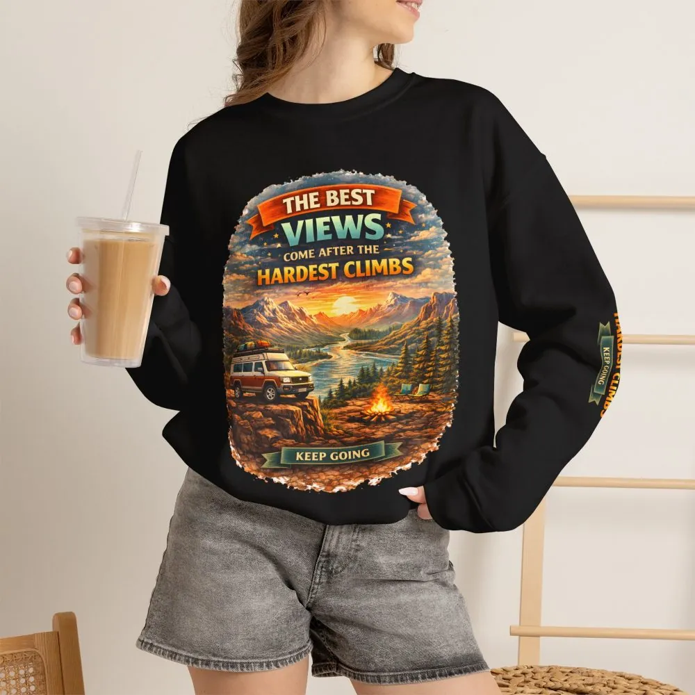 Unisex Heavy Blend™ Crewneck Sweatshirt — "The Best Views" Design Scenic-Line