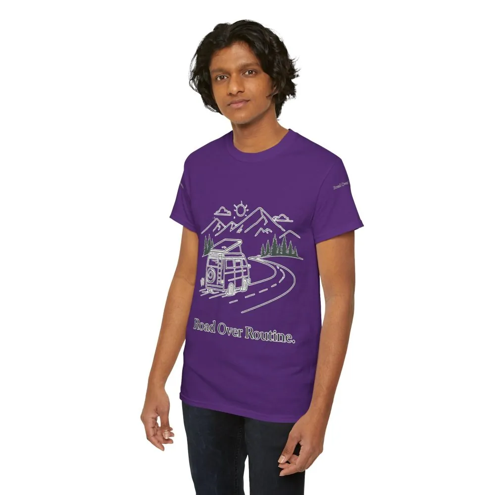 5094338094864729254_2048.jpeg Unisex Heavy Cotton Tee — "Road Over Routine" Design Minimal-Line