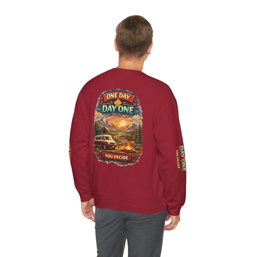 Unisex Heavy Blend™ Crewneck Sweatshirt — "One Day Or Day One" Design Scenic-Line